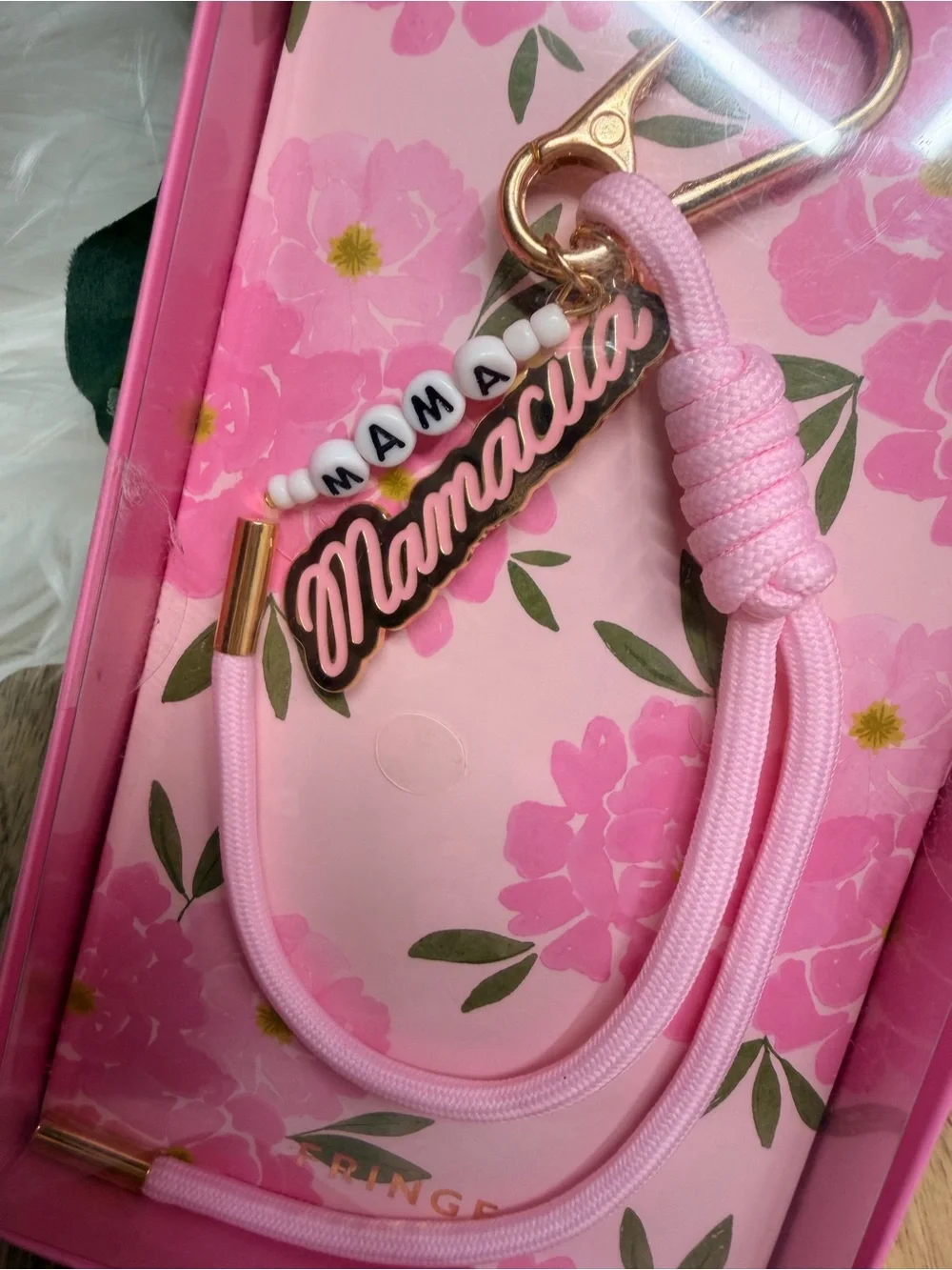 Fringe Studio Pink Mamacita Charm Keychain with Gold Hardware